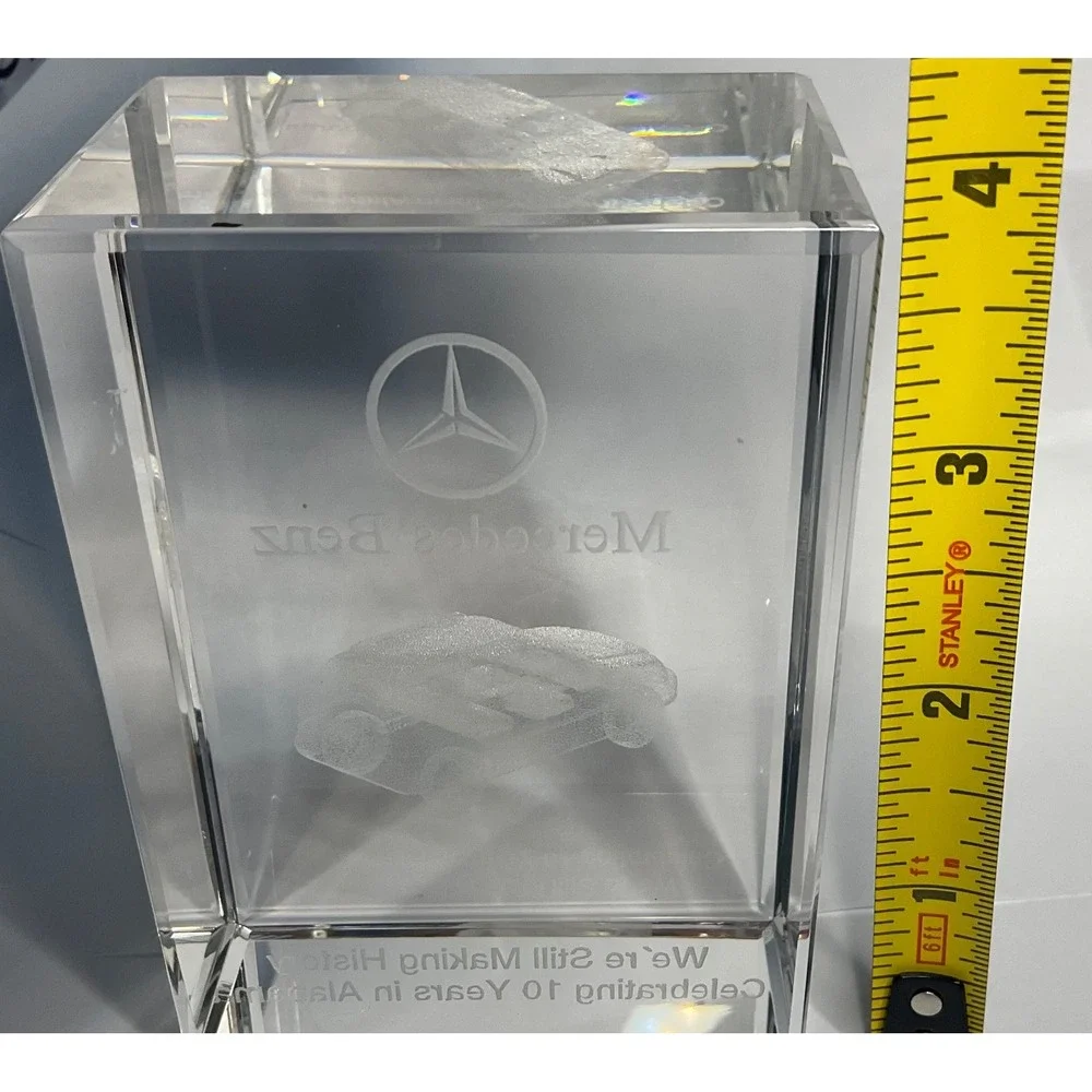MERCEDES BENZ 3D PAPERWEIGHT CRYSTAL GLASS LASER ETCHED 10 YEAR ALABAMA HISTORY